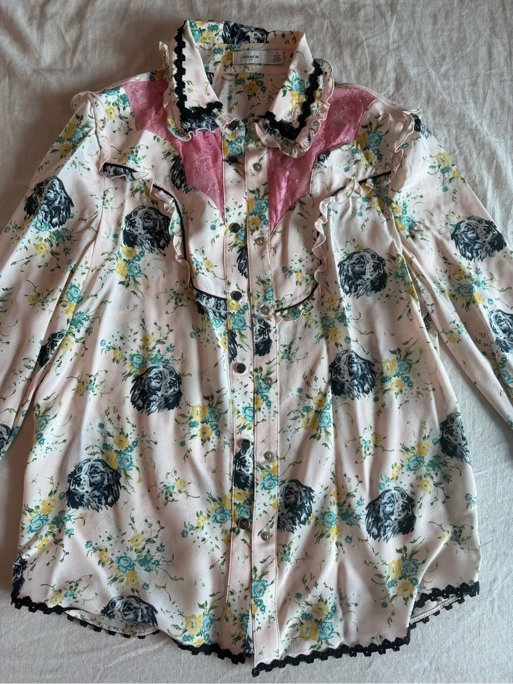 Coach 100% Silk Floral long Sleeve Blouse